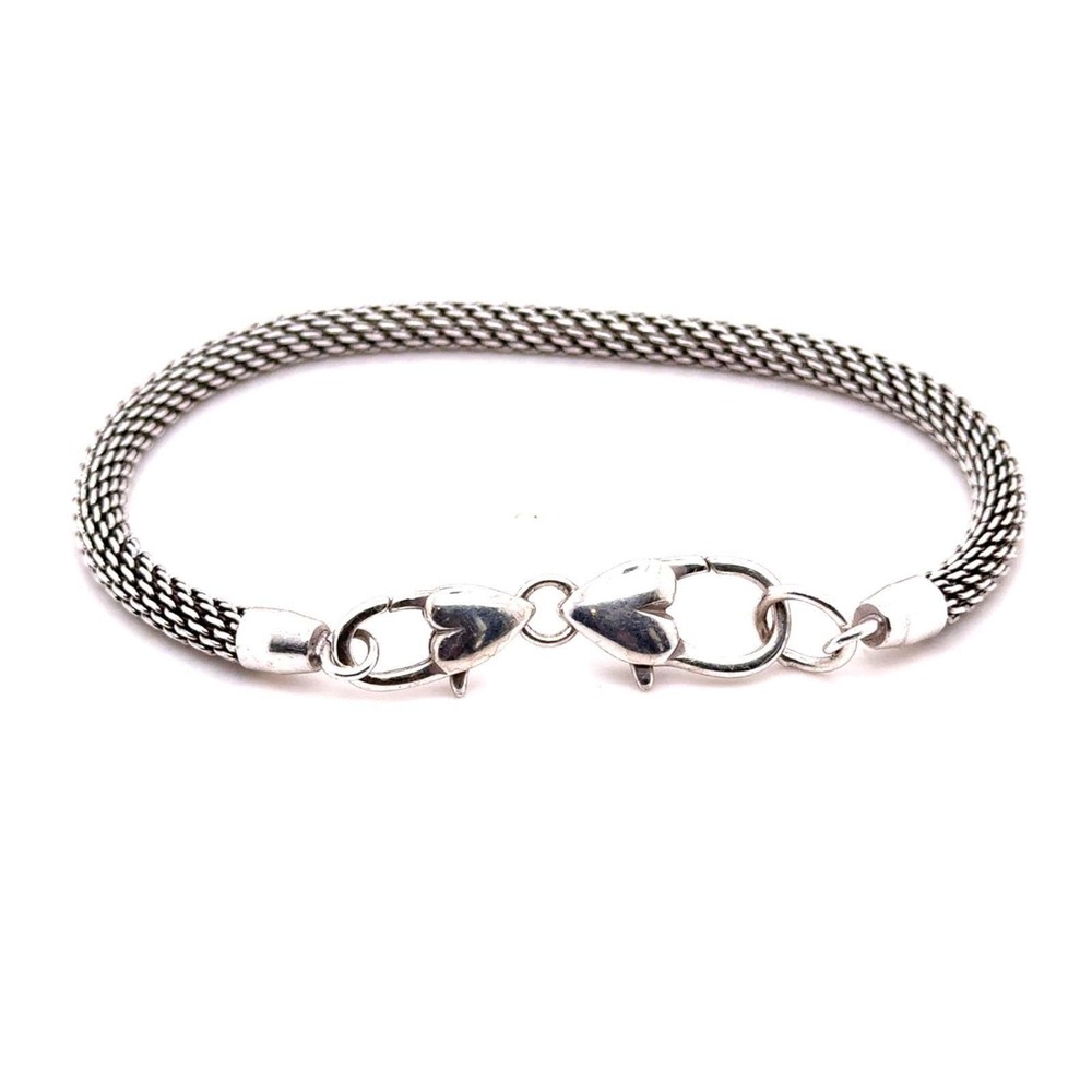 Brighton Silver Tone Mesh Chain Bracelet Heart Lobster Clasp 7 Inch